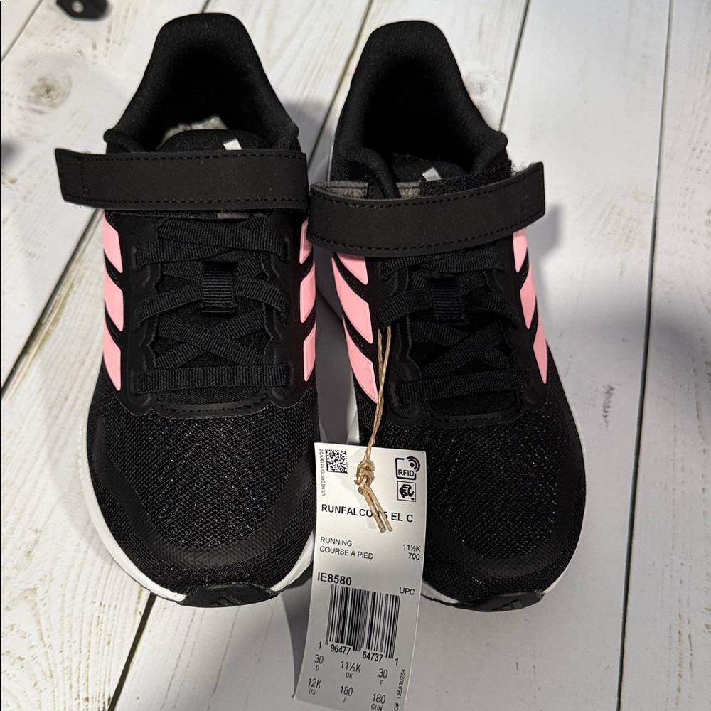Adidas Kids Black and Pink Sneakers